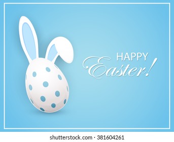Easter egg with rabbit ears on blue background, illustration.