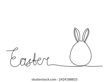 Easter egg with rabbit ears, one line drawing vector illustration.