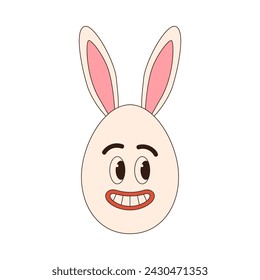 easter egg rabbit groovy icon. happy easter flat vector illustration icon.