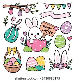 Easter egg and rabbit hand drawn cartoon doodle