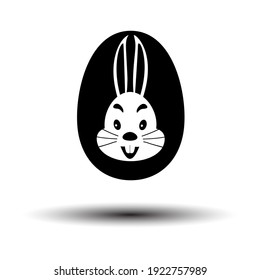 Huevo de Pascua Con Icono De Conejo. Negro sobre fondo blanco con sombra. Ilustración vectorial.
