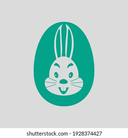 Easter Egg With Rabbit Icon. Green on Gray Background. Vector Illustration.