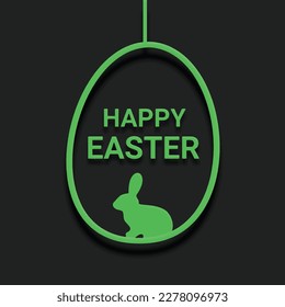 Easter egg with rabbit on a black background. Vector illustration.