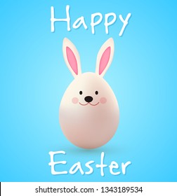 Easter egg rabbit on a blue background. Vector illustration. Happy Easter lettering