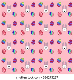 Easter egg and rabbit pattern in pink background