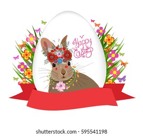 Easter egg and rabbit poster with label