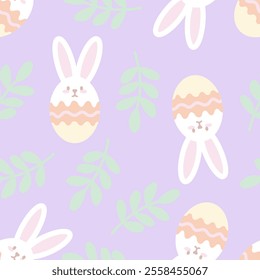 Easter egg and rabbit seamless vector pattern. Various painted eggs regular texture. Template design for cards, greetings, fabric, wrapping, textile, wallpaper, background, paper gift, phone case.