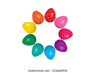 Easter egg rainbow vector circle, colorful bright set isolated on white background. Holiday illustration