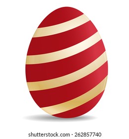 Easter Egg realistic gold with red strips icon isolated on white background. Vector illustration