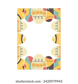 Easter egg rectangle frame design. Easter holiday egg hunt border in colorful flat style with stylish ornaments. Retro wreath. Stock vector illustration card