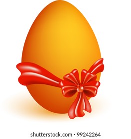 Easter egg with red bow on white background