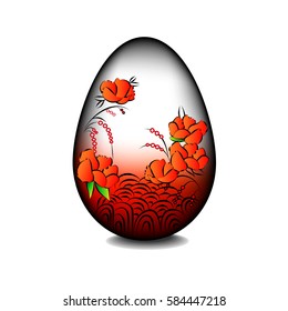 Easter Egg, red flower designed in traditional East Asian style, vector arts.