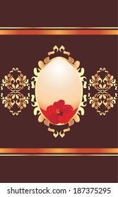 Easter egg with red flower on the ornamental shining background. Vector
