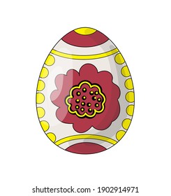 Huevo de Pascua con una flor roja. Ilustración vectorial en el estilo de dibujos animados aislados en fondo blanco.
