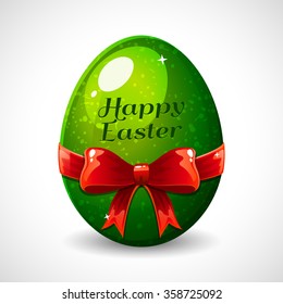 Easter egg with red ribbon. Green egg. Happy Easter. Vector illustration