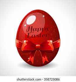 Easter egg with red ribbon. Red egg. Happy Easter. Vector illustration