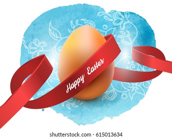 Easter egg with red ribbon, isolated on white. Poster or brochure template. Vector illustration EPS 10
