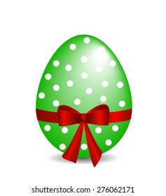 Easter egg with red ribbon on white background.