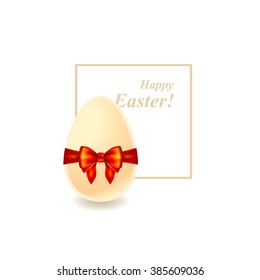 Easter egg with red ribbon on white background