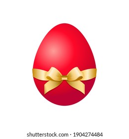 Easter egg with ribbon and bow. Spring. Holiday in April. Gift. Egg hunt. Vector illustration isolated on white background.