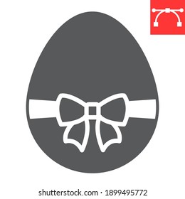 Easter egg with ribbon glyph icon, Happy Easter and holiday, easter egg with ribbon vector icon, vector graphics, editable stroke solid sign, eps 10