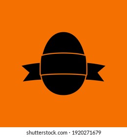 Easter Egg With Ribbon Icon. Black on Orange Background. Vector Illustration.