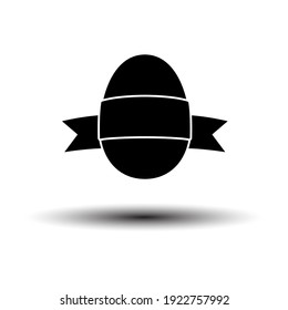 Easter Egg With Ribbon Icon. Black on White Background With Shadow. Vector Illustration.