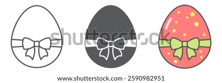 Easter egg with ribbon icon collection, Happy Easter and holiday, easter egg with ribbon vector icon set, vector graphics, editable stroke outline sign, eps 10