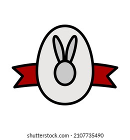 Easter Egg With Ribbon Icon. Editable Bold Outline With Color Fill Design. Vector Illustration.