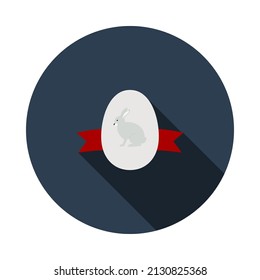 Easter Egg With Ribbon Icon. Flat Circle Stencil Design With Long Shadow. Vector Illustration.
