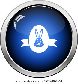 Easter Egg With Ribbon Icon. Glossy Button Design. Vector Illustration.