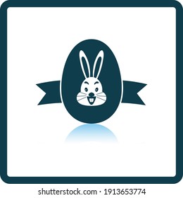 Easter Egg With Ribbon Icon. Square Shadow Reflection Design. Vector Illustration.