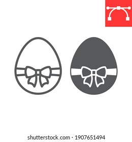 Easter egg with ribbon line and glyph icon, Happy Easter and holiday, easter egg with ribbon vector icon, vector graphics, editable stroke outline sign, eps 10