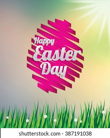 Easter egg ribbon meadow with sun light background