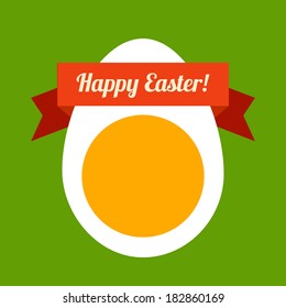 Easter egg with ribbon on green background. Vector illustration.