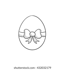 Easter egg with ribbon vector sketch icon isolated on background. Hand drawn Easter egg with ribbon icon. Easter egg with ribbon sketch icon for infographic, website or app.