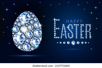 Osterei reich mit Diamanten dekoriert. Auf dunklem Hintergrund, Neonfarbe. Poster für die Feiertage von Heiligem Ostern. Vektorgrafik.