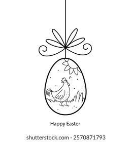 Easter egg. Rooster. Design elements for card. Outline illustration isolated on white background. 