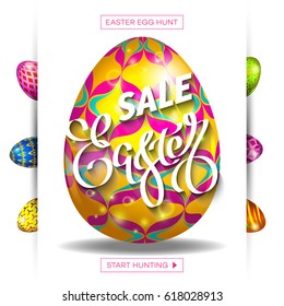 Easter egg sale banner background template.  Vector illustration for wallpaper, flyers, invitation, posters, brochure, discount voucher, banner.