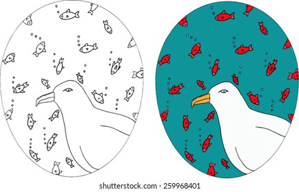 Easter Egg with Seagull. Hand drawn illustration.