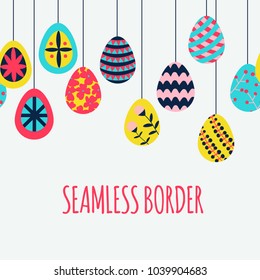 Easter egg seamless border. Decorative frame. Flat cartoon style. Vector illustration.