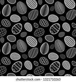 Easter egg seamless pattern. Black gray holiday eggs texture. Simple abstract decorative template for Happy Easter celebration. Stylized cute ornament wallpaper, card, fabric Vector illustration