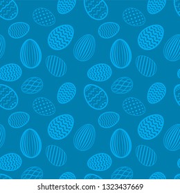 Easter egg seamless pattern. Blue color, holiday eggs texture. Simple abstract decorative template for Happy Easter celebration. Stylized cute ornament wallpaper, card, fabric Vector illustration