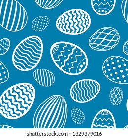 Easter egg seamless pattern. Blue color, holiday eggs texture. Simple abstract decorative template for Happy Easter celebration. Stylized cute ornament wallpaper, card, fabric Vector illustration