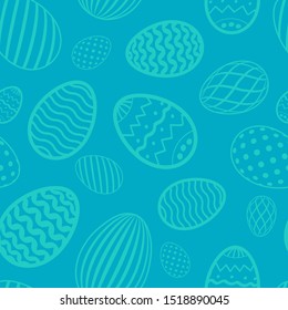 Easter egg seamless pattern. Blue color, holiday eggs texture. Simple abstract decorative template for Happy Easter celebration. Stylized cute ornament wallpaper, card, fabric Vector illustration