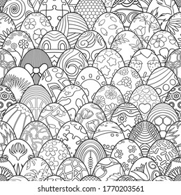 Easter egg seamless pattern in coloring book style. Vector illustration.