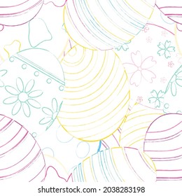 easter egg seamless pattern. cute funny background. colorful outline brush stroke.