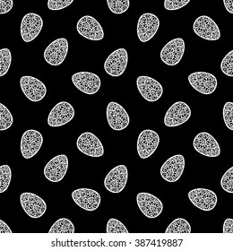 Easter egg seamless pattern. Holiday print, ornament, decoration. Background texture in black and white, wallpaper, wrapping
