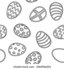 Easter egg seamless pattern on white background. Easter holiday background of doodle eggs. Vector illustration.