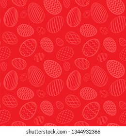 Easter egg seamless pattern. Red color, holiday eggs texture. Simple abstract decorative template for Happy Easter celebration. Stylized cute ornament wallpaper, card, fabric Vector illustration